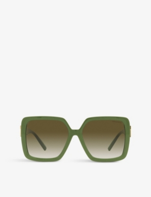 Shop Tiffany & Co Tf4206u Square-frame Branded Acetate Sunglasses In Green