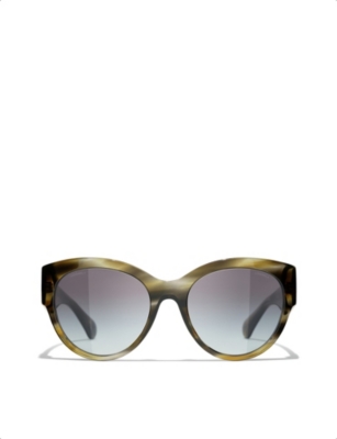 Pre-owned Chanel Womens Green Ch5498b Phantos-frame Acetate Sunglasses