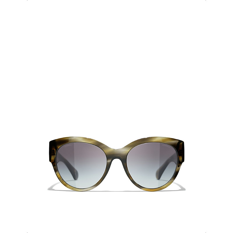 Pre-owned Chanel Womens Green Ch5498b Phantos-frame Acetate Sunglasses