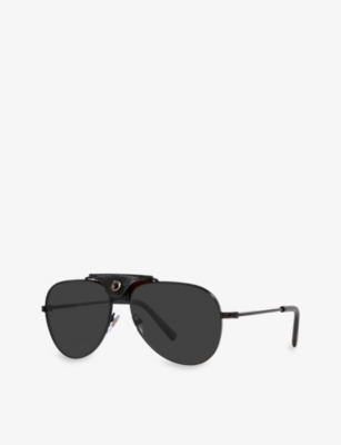 Shop Bvlgari Bv5061q Pilot-frame Metal Sunglasses In Black
