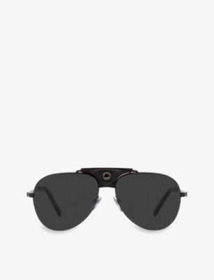 Bvlgari Womens Black Bv5061q Pilot-frame Metal Sunglasses