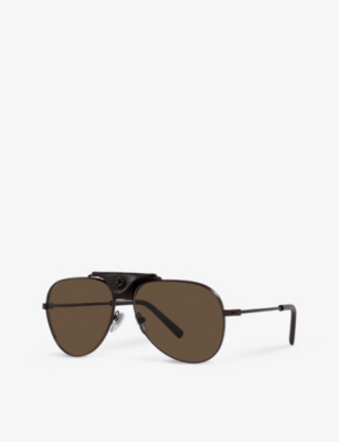 Shop Bvlgari Bv5061q Pilot Metal Sunglasses In Brown