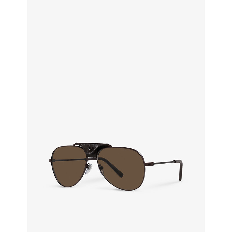 Shop Bvlgari Bv5061q Pilot Metal Sunglasses In Brown