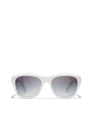 Pre-owned Chanel Womens White Ch6055b Pillow-frame Acetate Sunglasses