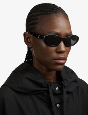 PRADA WOMENS BLACK PR 26ZS IRREGULAR-FRAME BRANDED-ARM ACETATE SUNGLASSES 66898796