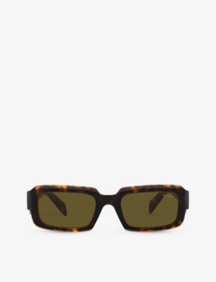 Prada Womens Brown Pr 27zs Branded-arm Rectangle-frame Tortoiseshell Acetate Sunglasses