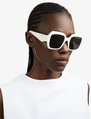 Shop Prada Women's White Pr 28zs Pillow-frame Acetate Sunglasses