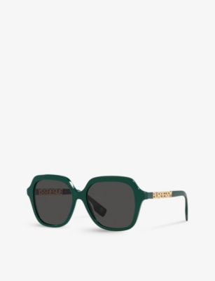 Shop Burberry Women's Green Be4389 Joni Square-frame Brand-embellished Acetate Sunglasses