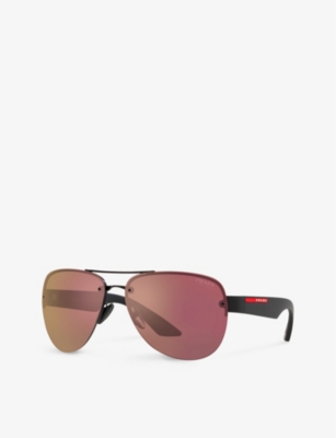 Prada Linea Rossa Womens Black Ps 55ys Pilot-frame Metal Sunglasses In Black