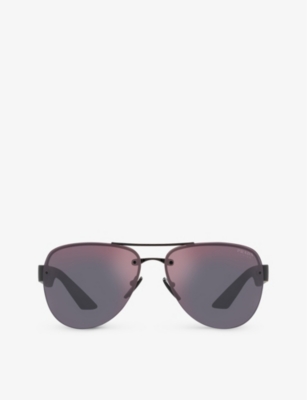 Prada Linea Rossa Womens Black Ps 55ys Pilot-frame Metal Sunglasses