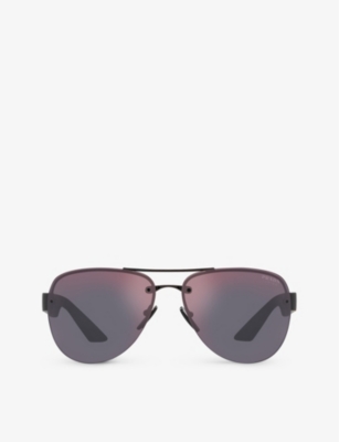 Prada Linea Rossa Womens Black Ps 55ys Pilot-frame Metal Sunglasses In Black