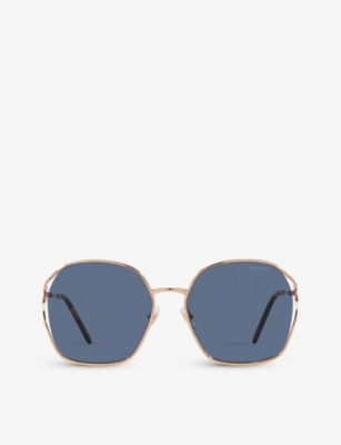 Miu Miu Womens Gold Mu 52ws Square-frame Metal Sunglasses