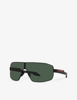 Shop Prada Mens Ps 54ys Shield-frame Metal Sunglasses Black