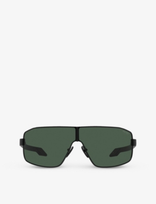 Prada Linea Rossa Womens Black Ps 54ys Shield-frame Metal Sunglasses