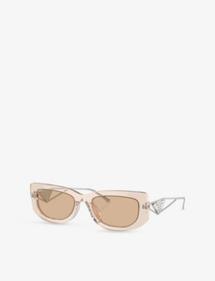 Prada Womens Pr 14ys Rectangular-frame Acetate Sunglasses Brown In Brown