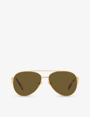 Prada Womens Gold Pr 73zs Pilot-frame Metal Sunglasses