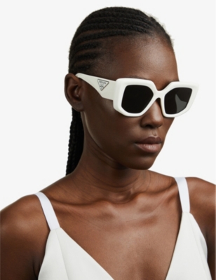 Shop Prada Women's White Pr 14zs Irregular-frame Acetate Sunglasses