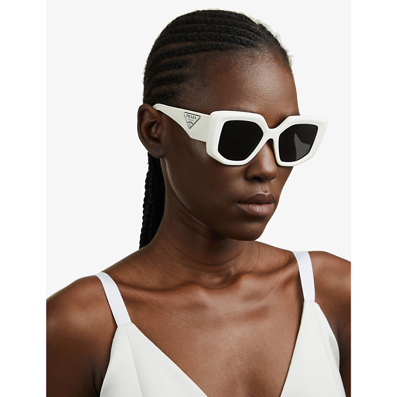 Shop Prada Women's White Pr 14zs Irregular-frame Acetate Sunglasses