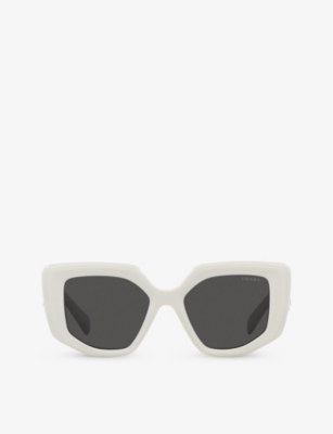 Shop Prada Women's White Pr 14zs Irregular-frame Acetate Sunglasses