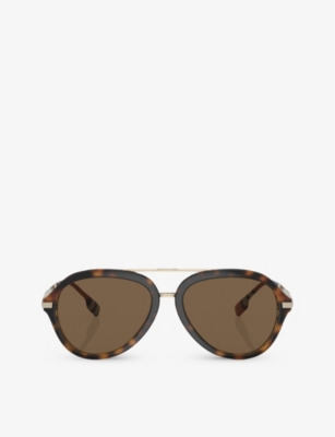 Shop Burberry Men's Brown Be4377 Jude Pilot-frame Tortoiseshell Acetate Sunglasses
