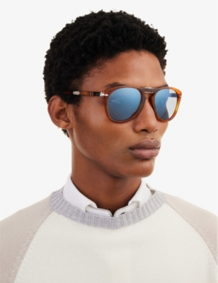 Shop Persol Mens Brown Po0714sm Steve Mcqueen Pilot-shape Crystal-glass And Acetate Sunglasses