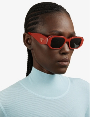 Shop Prada Women's Orange Pr 17ws Rectangular-frame Acetate Sunglasses