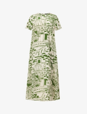 WEEKEND MAX MARA WEEKEND MAX MARA WOMEN'S GREEN ARAL GRAPHIC-PRINT SILK MAXI DRESS,66902318