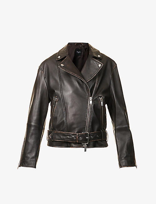 WEEKEND MAX MARA: Lessy panelled detachable-belt regular-fit leather jacket