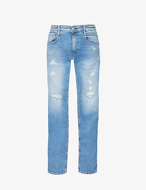 REPLAY: Anbass 573 regular-fit distressed stretch-denim jeans