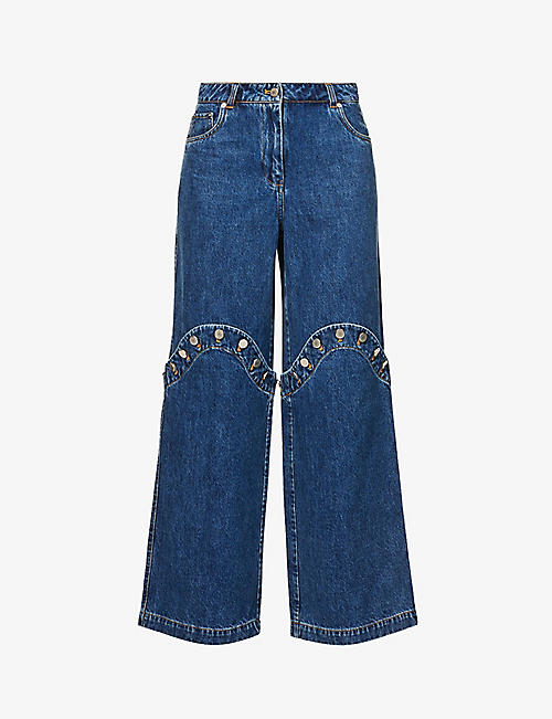 ESAU YORI: Detachable-panel wide-leg mid-rise jeans