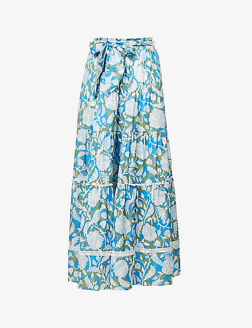 ME AND EM: Floral-print broderie-hem silk-blend maxi skirt