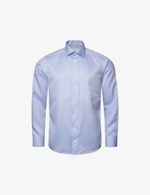 Shop Eton Cutaway-collar Curved-yoke Slim-fit Cotton-twill Shirt In Light Blue