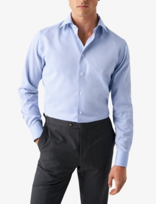 Shop Eton Business Signature Mitered-cuff Regular-fit Cotton-twill Shirt In Light Blue