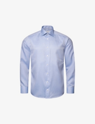 Eton Mens Light Blue Cutaway-collar Slim-fit Cotton-twill Shirt