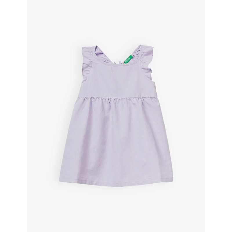 Benetton Girls Pale Lilac Kids Ruffle Sleeve Linen And Cotton-blend Dress 1-6 Years