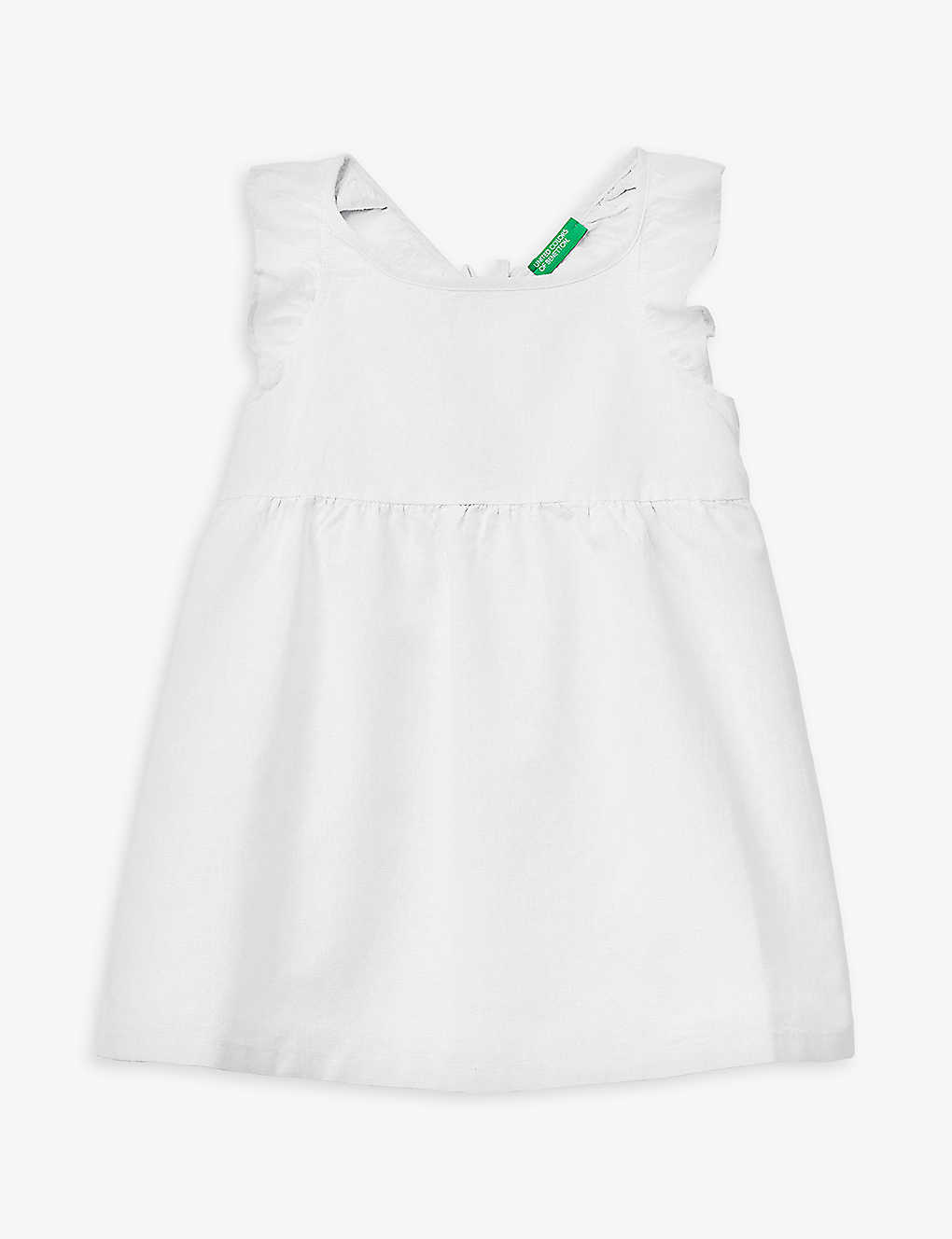 Benetton Girls White Kids Ruffle Sleeve Linen And Cotton-blend Dress 1-6 Years