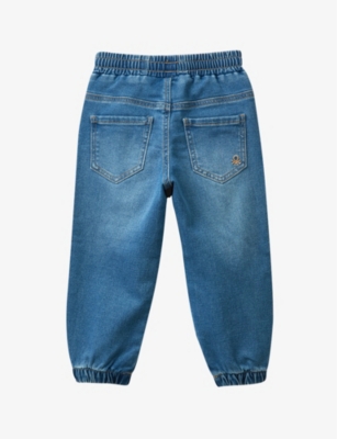 Shop Benetton Girls Blue Denim Kids Elasticated-waist Drawstring Stretch-denim Jeans 1-6 Years
