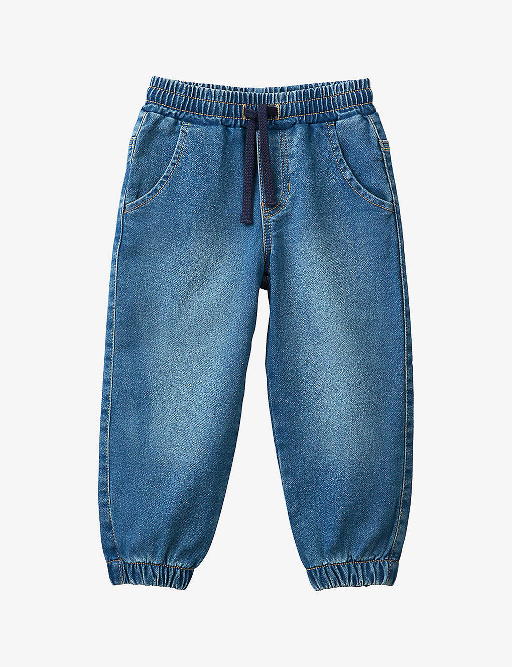 Benetton Girls Blue Denim Kids Elasticated-waist Drawstring Stretch-denim Jeans 1-6 Years