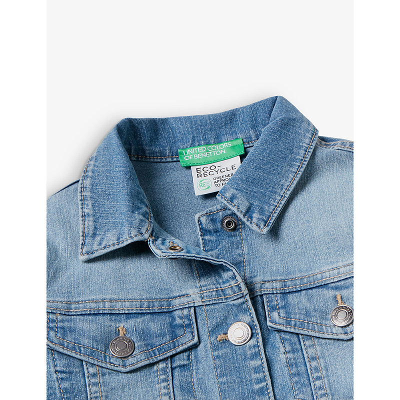 Shop Benetton Regular-fit Patch-pocket Stretch-denim Jacket 6-14 Years In Blue