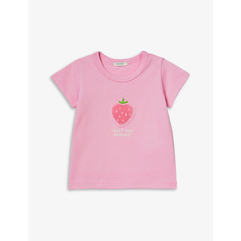 Benetton Babies'  Pink Dog Patch And ' Friends'-print Organic-cotton T-shirt 1-18 Months