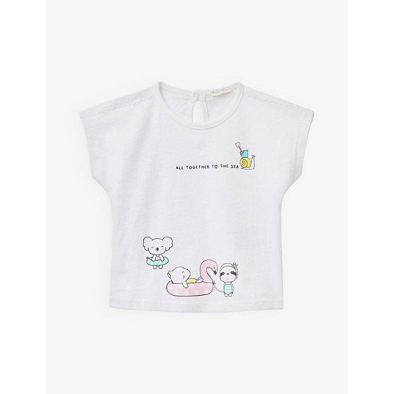 Benetton Babies'  White 'all Together To The Sea'-print Organic-cotton T-shirt 1-18 Months