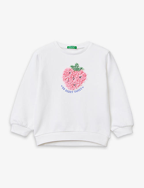 BENETTON: Strawberry-embroidered cotton-jersey sweatshirt 3-6 years