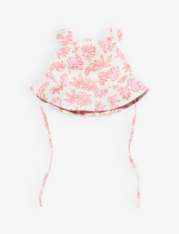 Ears-embellished chin-strap cotton bucket hat 1-12 months