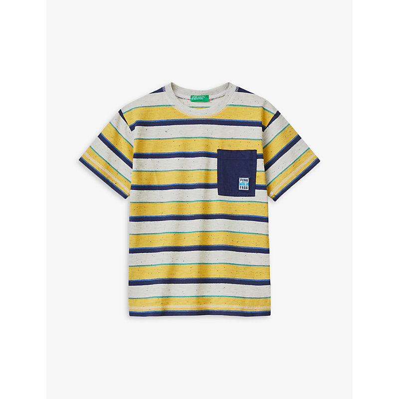 Benetton Boys Multi Colour Stripe Kids Striped Chest-pocket Jersey T-shirt 6-14 Years