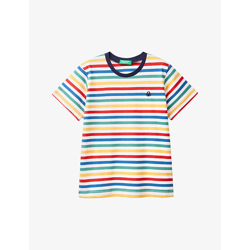 Benetton Boys Multi Colour Stripe Kids Logo-embroidered Stripe-print Cotton T-shirt 1-6 Years