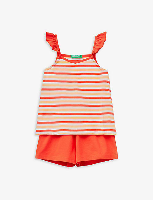 BENETTON: Striped ruffled cotton-jersey top and shorts set 1-6 years