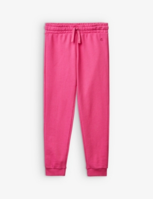 Benetton Girls Bright Pink Kids Logo-embroidered Cotton-jersey Jogging Bottoms 6-14 Years