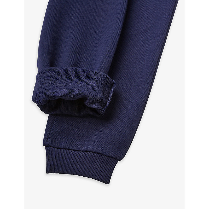 Shop Benetton Logo-embroidered Cotton-jersey Jogging Bottoms 6-14 Years In Navy Blue