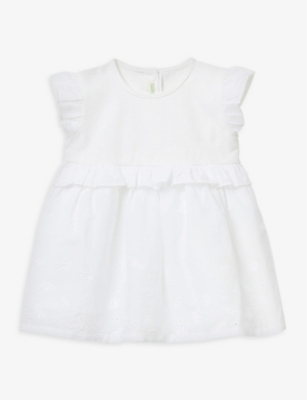Benetton Babies'  White Ruffled Broderie-anglaise Cotton Dress 1-18 Months