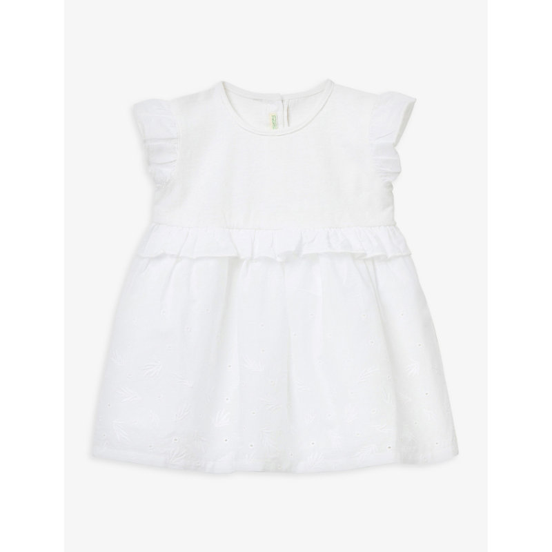 Benetton Babies'  White Ruffled Broderie-anglaise Cotton Dress 1-18 Months